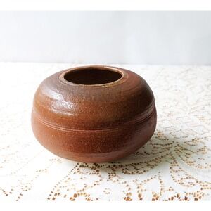 Brown Studio Pottery Vase Ursula Vann Rustic Textured Glaze Vintage